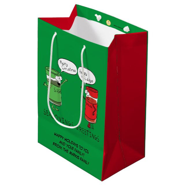 Sac Cadeau Moyen Cuisine de Noël Drôle Chef Épices (Devant Angle)