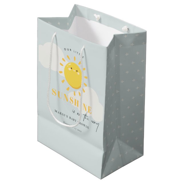 Sac Cadeau Moyen Cuisine Notre Petit Baby shower Bleu Garçon Soleil (Devant Angle)