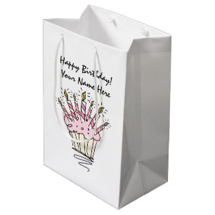 Sac Cadeau Moyen cupcake rose avec bougies d'anniversaire personnal