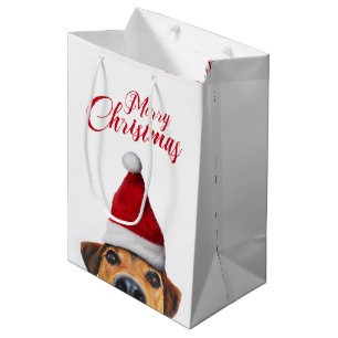 Sac Cadeau Moyen Curieux mignon chien drôle avec chapeau de Père No