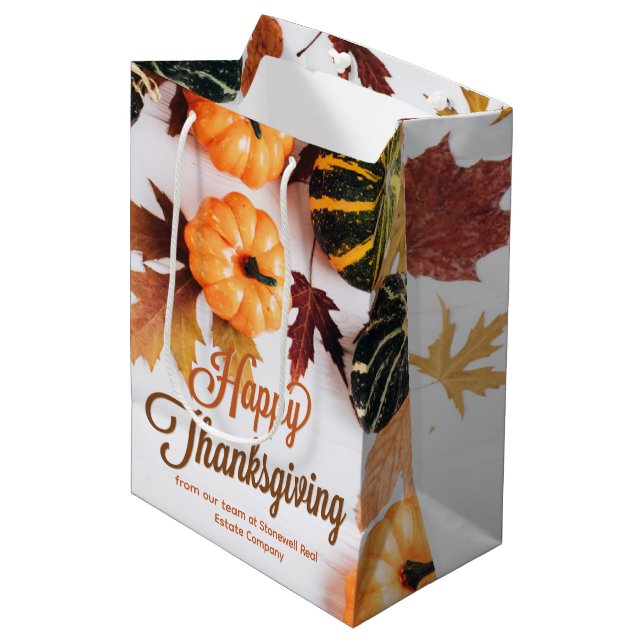 Sac Cadeau Moyen Custom Business Thanksgiving Beau Citrouille (Devant Angle)