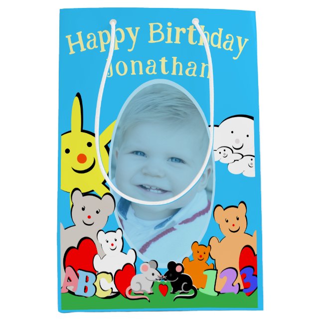 Sac Cadeau Moyen Custom Fun Cute Animals Birthday (Devant)