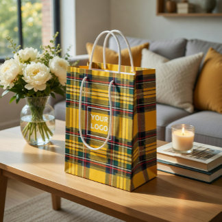 Sac Cadeau Moyen Custom Logo Tartan Paper Gift Bag