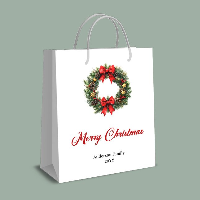 Sac Cadeau Moyen Custom name Christmas wreath holiday gift bag idea (Custom name Christmas wreath holiday gift bag idea)