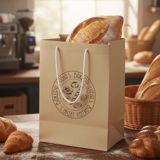 Sac Cadeau Moyen Custom Rustic Bakery Logo Kraft Paper Bag (Créateur téléchargé)