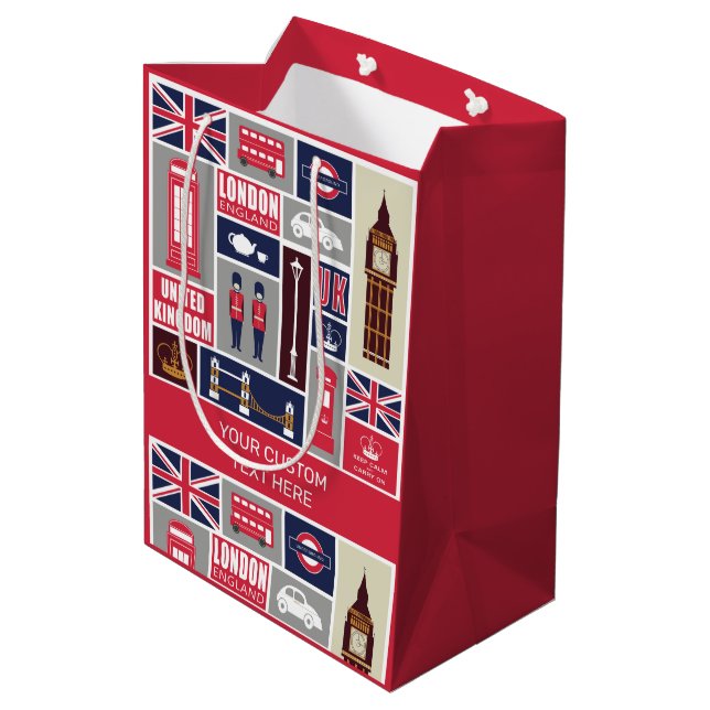 Sac Cadeau Moyen Custom Text London UK Icons (Dos Angle)