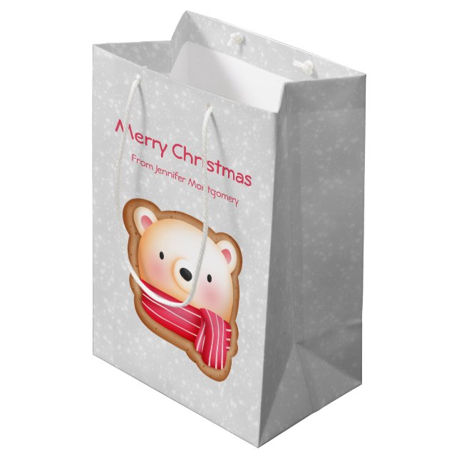 Sac Cadeau Moyen Cute Bear Face Red Scarf et Rosy Cheeks Christmas (Devant Angle)