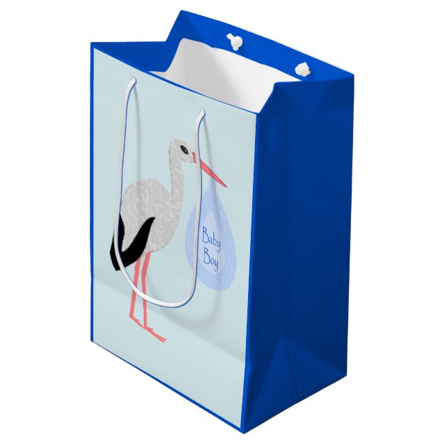 Sac Cadeau Moyen Cute Blue Baby Boy Stork (Devant Angle)