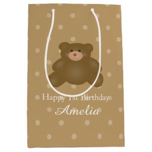Sac Cadeau Moyen Cute Brown Teddy Ours Bébé Fille Anniversaire