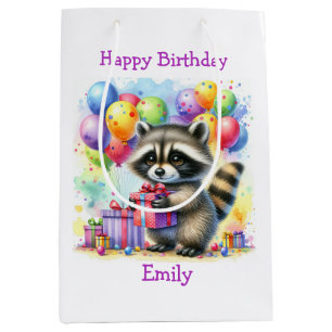 Sac Cadeau Moyen Cute Cartoon Raccoon Anniversaire Personnalisé