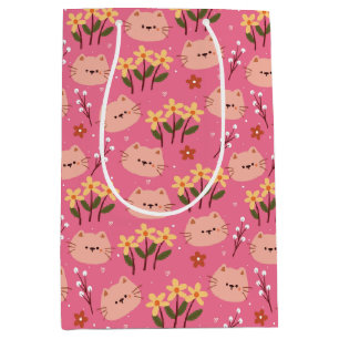 Sac Cadeau Moyen Cute Chat et Fleurs