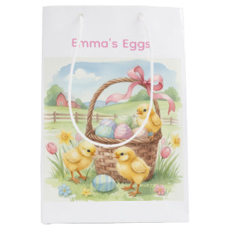 Sac Cadeau Moyen Cute chicks Easter bunny custom egg hunt bag