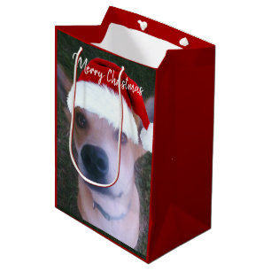 Sac Cadeau Moyen Cute Chien Photo Rouge Noël Personnalisé