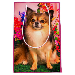 Sac Cadeau Moyen Cute Chihuahua Amide Spring Flowers