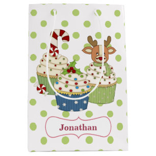 Sac Cadeau Moyen Cute Christmas Cupcake Polkadot Personnalisé