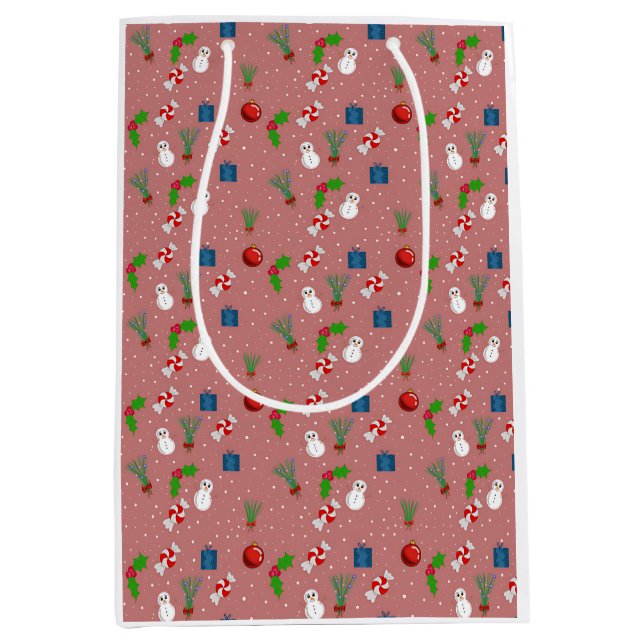 Sac Cadeau Moyen Cute Christmas Pattern Gift Bag | Snowmen (Devant)