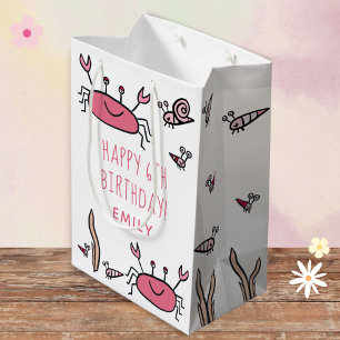 Sac Cadeau Moyen Cute Crabe Rose Animaux de mer Fille Joyeux Annive