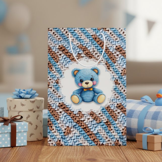 Sac Cadeau Moyen Cute Crochet Teddy Bear Blue and Brown (Créateur téléchargé)