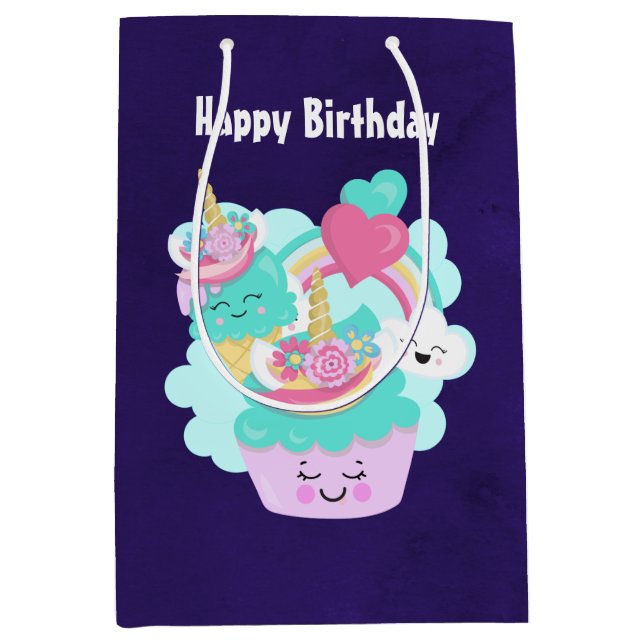 Sac Cadeau Moyen Cute Cupcake et Joyeuse crème glacée Anniversaire (Devant)