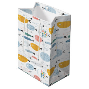 Sac Cadeau Moyen Cute Doodle École de Motif de poisson