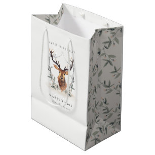 Sac Cadeau Moyen Cute Dusky Deer Floral Crest N'Importe Quel Âge An