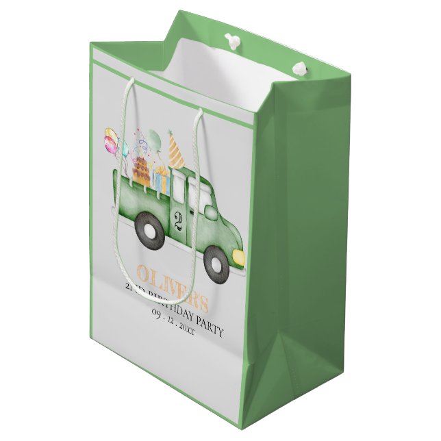 Sac Cadeau Moyen Cute Dusky Green N'importe quel âge fête d'anniver (Devant Angle)