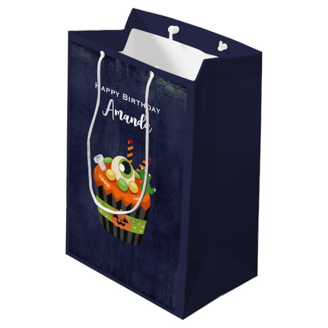 Sac Cadeau Moyen Cute et Déplaisante Halloween Cupcake avec un Big  (Dos Angle)