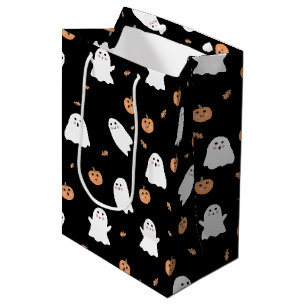 Sac Cadeau Moyen Cute Fantôme et Citrouille Motif d'Halloween noir