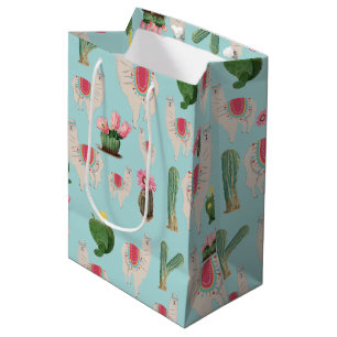 Sac Cadeau Moyen Cute Fiesta Llama & Cactus Motif