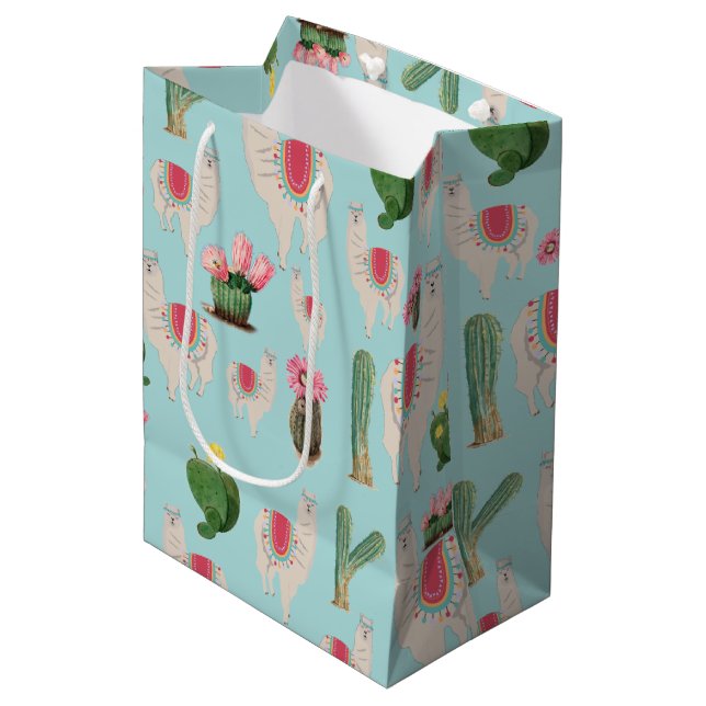Sac Cadeau Moyen Cute Fiesta Llama & Cactus Motif (Devant Angle)