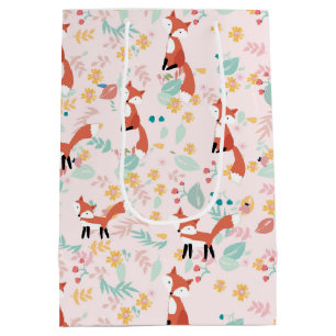 Sac Cadeau Moyen Cute Fox Floral Rose Design