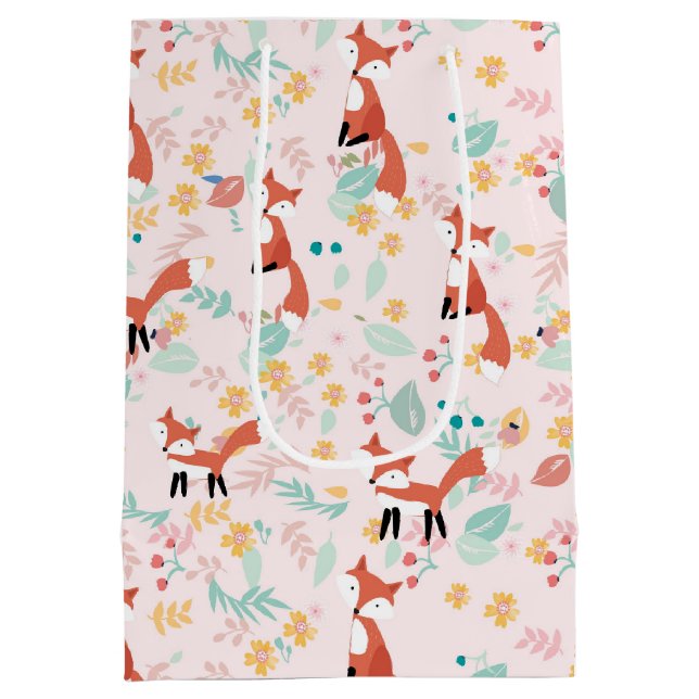 Sac Cadeau Moyen Cute Fox Floral Rose Design (Dos)