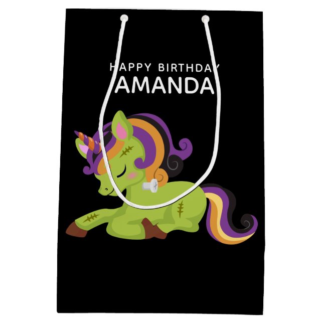 Sac Cadeau Moyen Cute Frankenstein Unicorn Halloween Anniversaire (Dos)