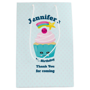 Sac Cadeau Moyen Cute gâteau bleu avec Merci de visage Kawaii