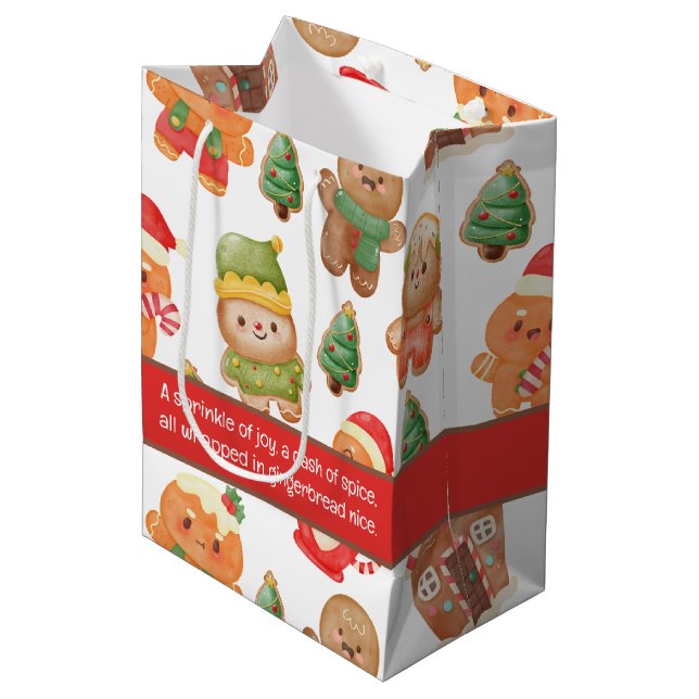 Sac Cadeau Moyen Cute Gingerbread Homme Cookies Noël Fêtes (Devant Angle)
