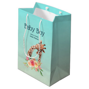 Sac Cadeau Moyen Cute Giraffe Aquarelle Maman & Baby Boy