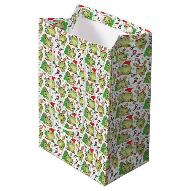 Sac Cadeau Moyen Cute Grenouille de Noël Kawaii Animal (Devant Angle)