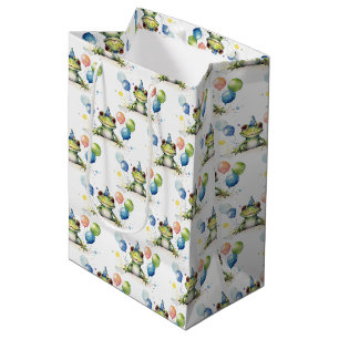 Sac Cadeau Moyen Cute grenouille verte Whimsical avec ballons