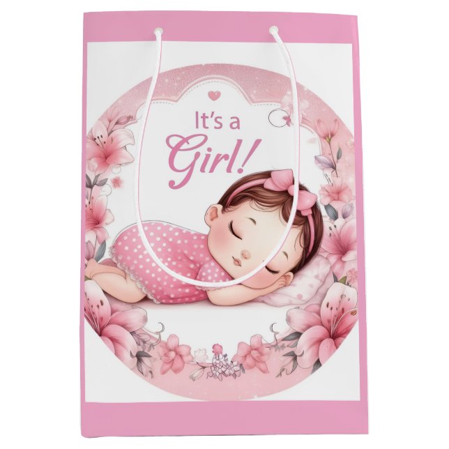 Sac Cadeau Moyen Cute It’s a Girl Baby Announcement  (Devant)