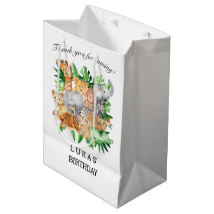 Sac Cadeau Moyen Cute Jungle Safari Animaux 1er anniversaire