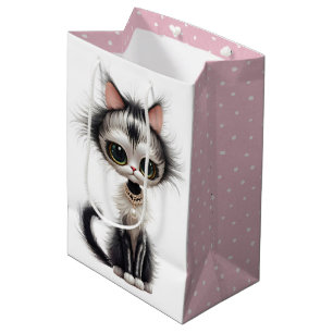 Sac Cadeau Moyen Cute Kitty portant un collier de perle