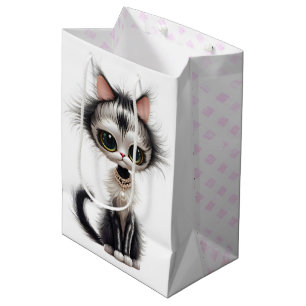 Sac Cadeau Moyen Cute Kitty portant un collier de perle