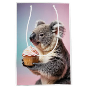 Sac Cadeau Moyen Cute Koala Avec Cupcake Pastel Gradient