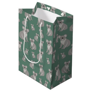 Sac Cadeau Moyen Cute Koala Eucalyptus Motif vert