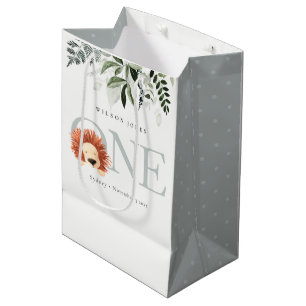 Sac Cadeau Moyen Cute Lion Foliage 1ère fête d'anniversaire