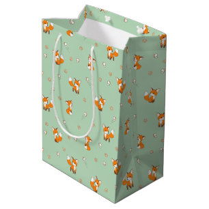 Sac Cadeau Moyen Cute Little Foxes Motif sur Green