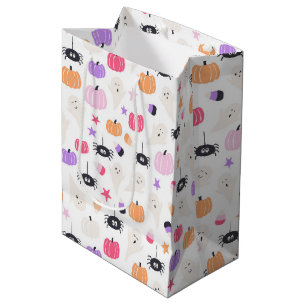 Sac Cadeau Moyen Cute Moderne violet citrouille et araignée Hallowe