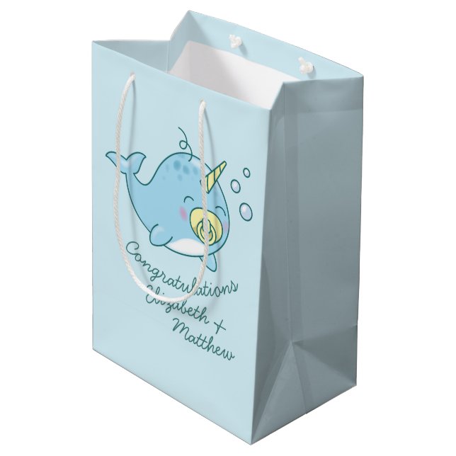 Sac Cadeau Moyen Cute Narwhal Baby shower Kawaii (Dos Angle)