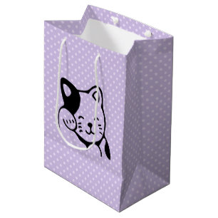 Sac Cadeau Moyen Cute noir et blanc Kitty Chat Waving Bonjour