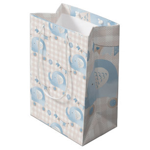Sac Cadeau Moyen Cute Pastel Blue Ivory Plaid Elephant Boy Douche